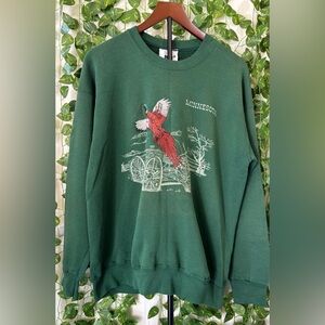 Lee Dark Green Crewneck Sweatshirt with Red Bird Graphic